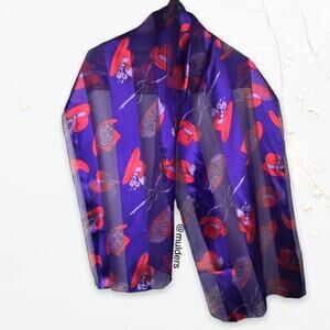 Purple & Red Hat Print Striped Lightweight Scarf